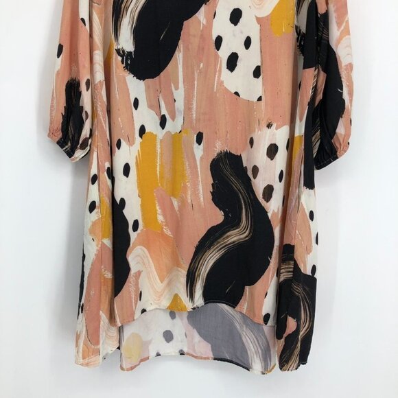 The Odells Rose/Peach  Black Long Sleeve Abstract/Geometric A Line Dress S - Picture 8 of 15